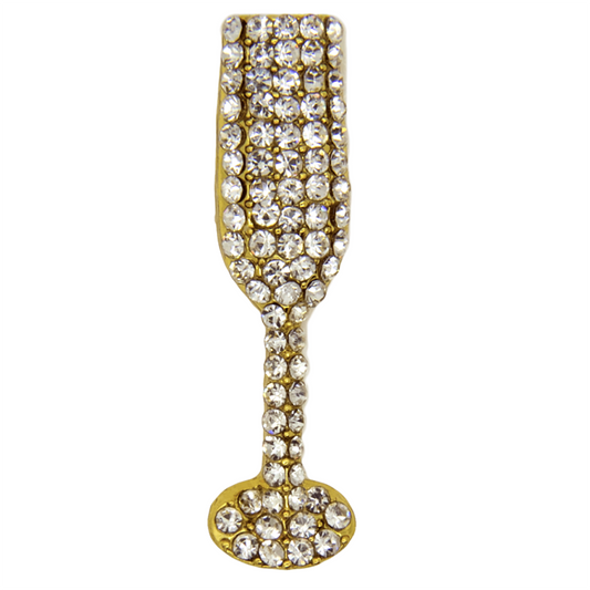 Rhinestone champagne glass pin silver gold