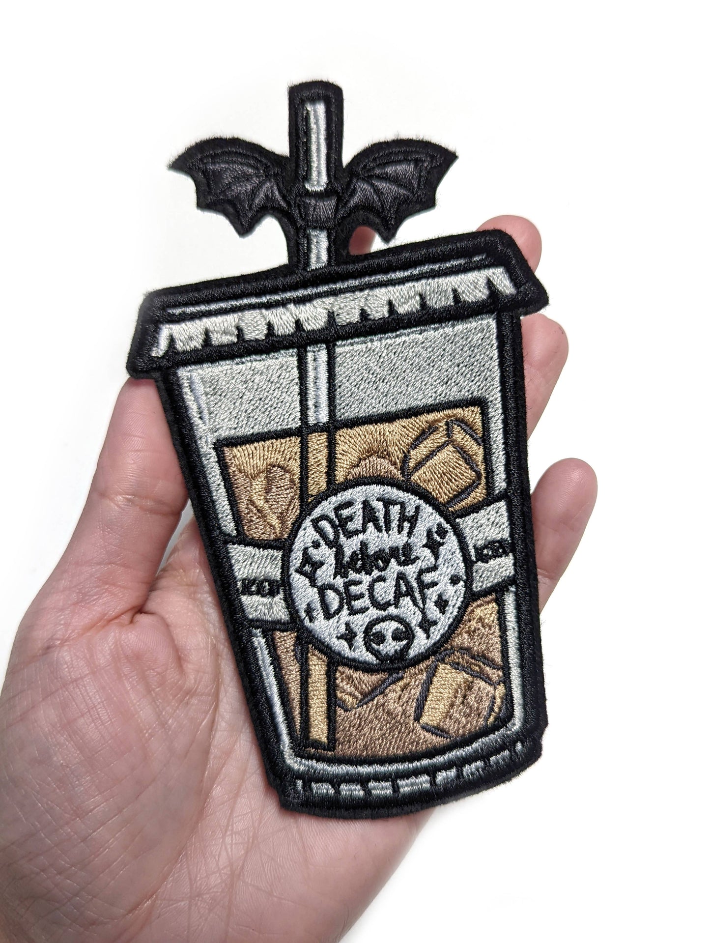 Spooky Death Before Decaf Iced Coffee Embroidered Patch