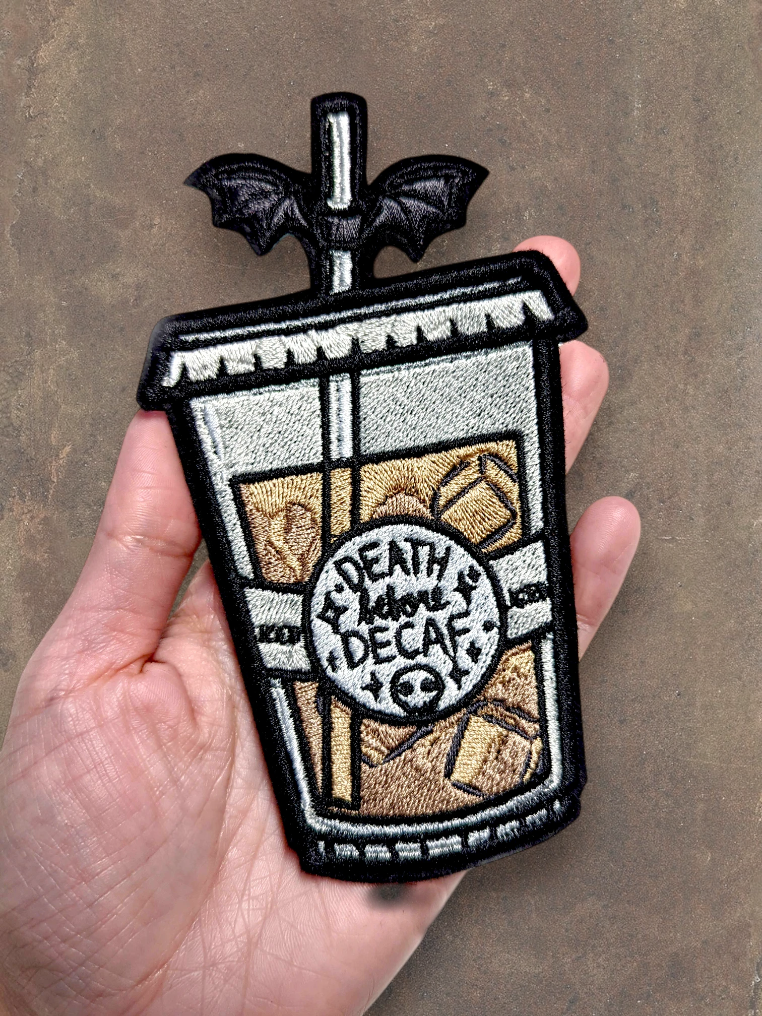 Spooky Death Before Decaf Iced Coffee Embroidered Patch