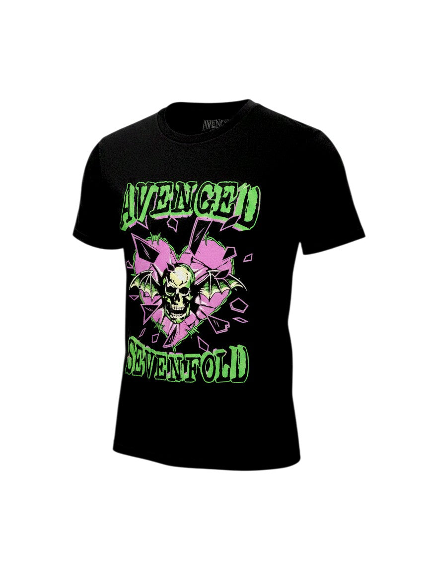 WILDSIDE Avenged Sevenfold black cotton t-shirt with Heart Break skull graphic print and soft-touch finish.