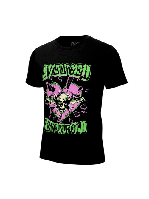 WILDSIDE Avenged Sevenfold black cotton t-shirt with Heart Break skull graphic print and soft-touch finish.