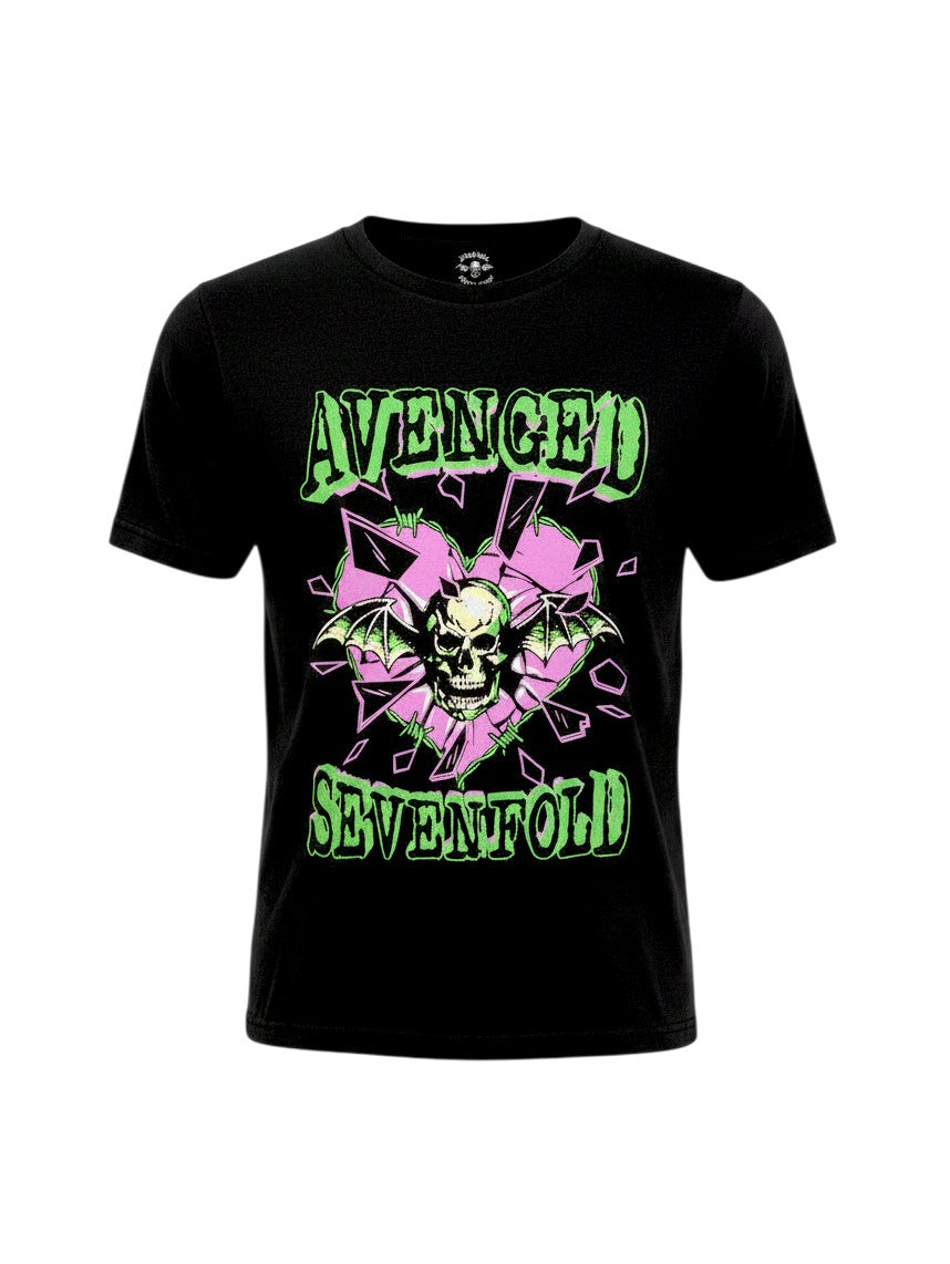 WILDSIDE Avenged Sevenfold black cotton t-shirt with Heart Break skull graphic print and soft-touch finish