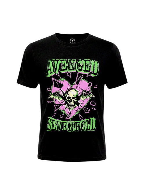 WILDSIDE Avenged Sevenfold black cotton t-shirt with Heart Break skull graphic print and soft-touch finish