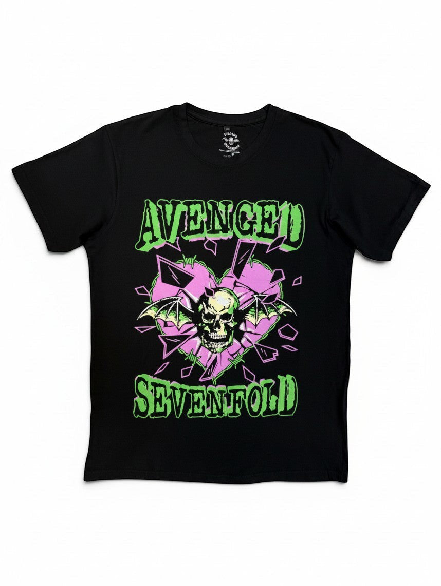 WILDSIDE Avenged Sevenfold black cotton t-shirt with Heart Break graphic featuring a skull and wings