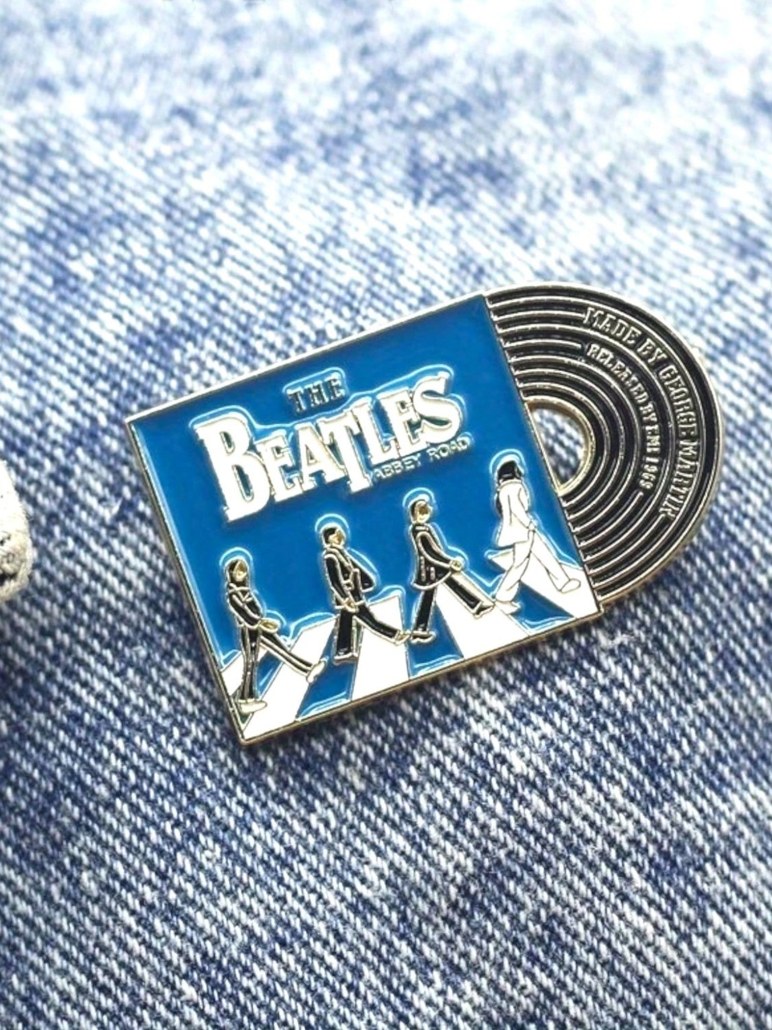 WILDSIDE The Beatles Abbey Road record enamel pin featuring the iconic album cover art with the Fab Four crossing the street.