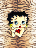 WILDSIDE Betty Boop enamel pin with black hair, yellow skin, blue eyes, red lips and heart detail.