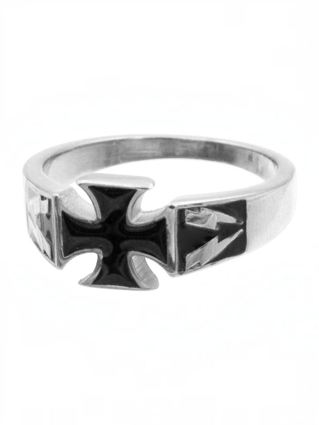 WILDSIDE black cross ring crafted from polished 316L stainless steel with a bold iron cross design