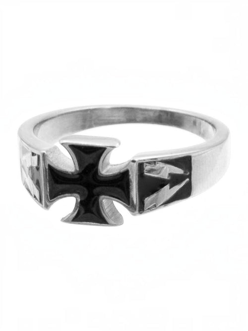 WILDSIDE black cross ring crafted from polished 316L stainless steel with a bold iron cross design