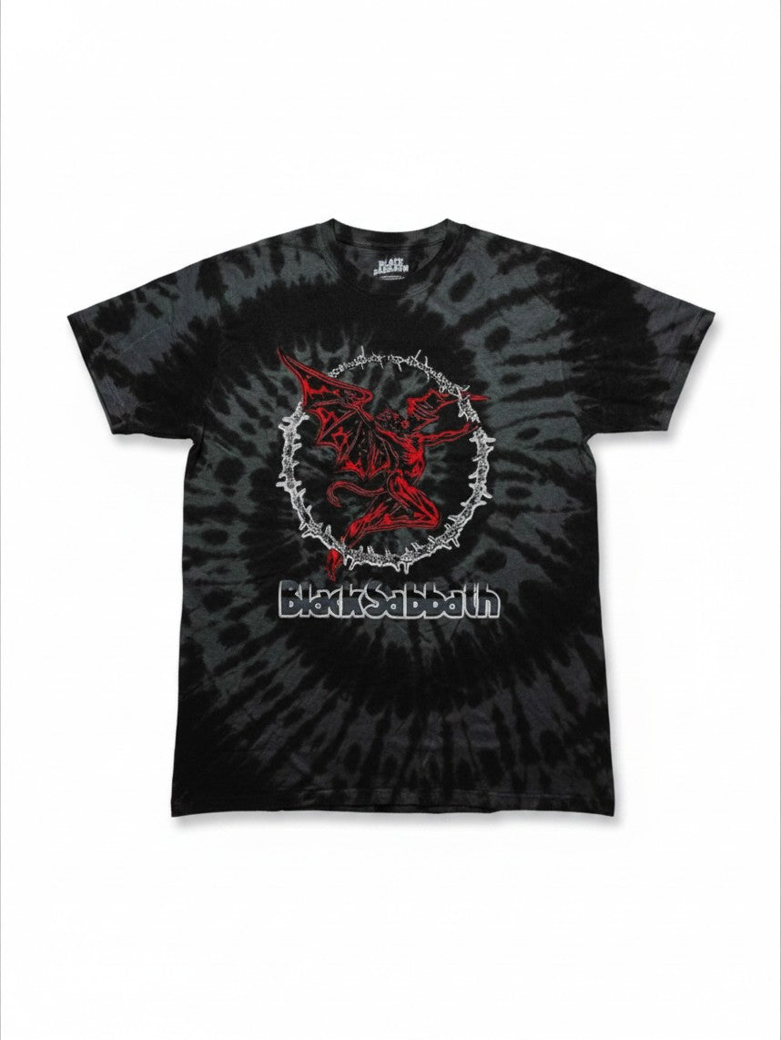 WILDSIDE Black Sabbath Red Henry unisex t-shirt in black dye wash recycled cotton with iconic band graphic print