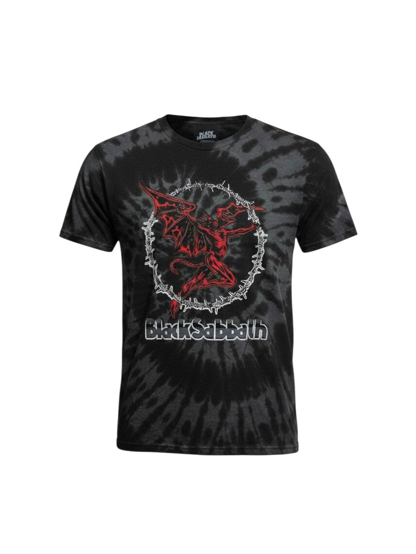 WILDSIDE Black Sabbath Red Henry unisex t-shirt in black with a unique dye wash finish and red graphic print.