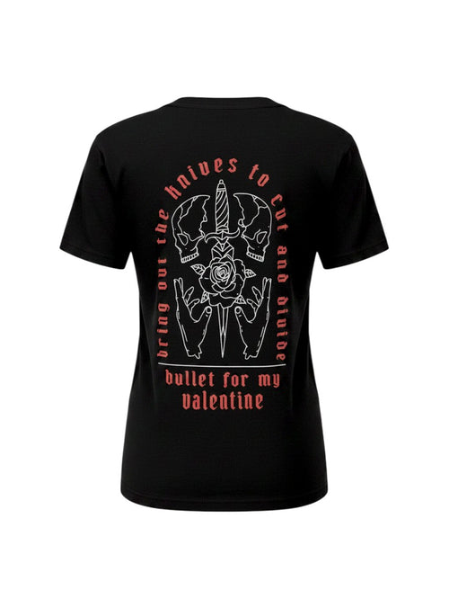 WILDSIDE Bullet For My Valentine black cotton t-shirt with Bring Out The Knives graphic print on the back