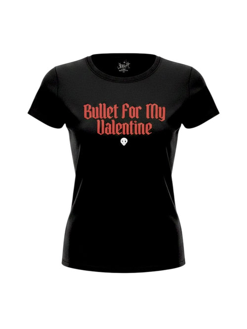 WILDSIDE Bullet For My Valentine black cotton t-shirt with red band logo and skull icon on the front