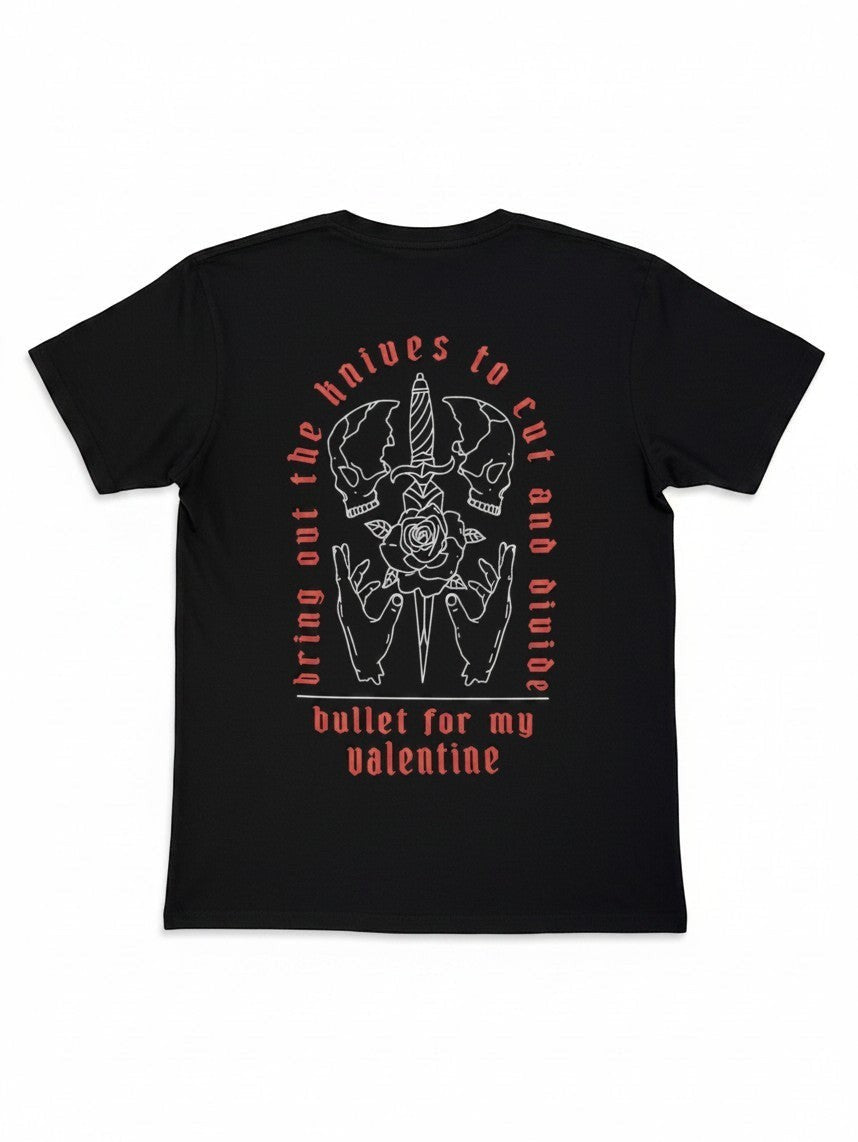 WILDSIDE Bullet For My Valentine black cotton t-shirt featuring Bring Out The Knives graphic print on the back