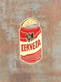 WILDSIDE red and cream cerveza can enamel pin with eagle emblem and yellow top.