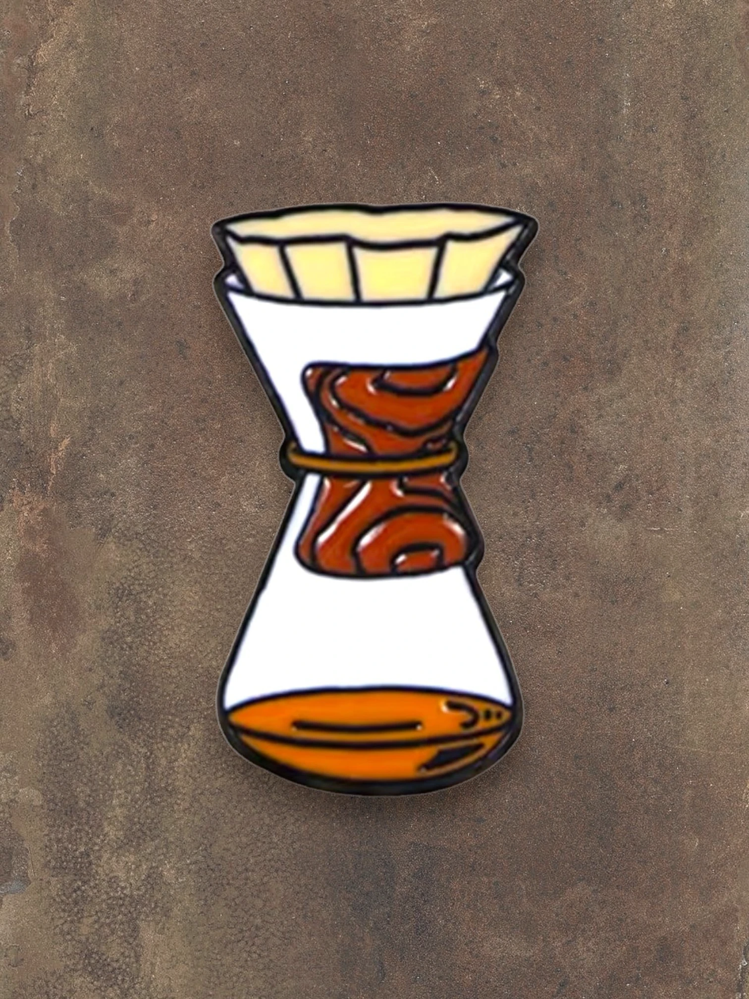 WILDSIDE coffee pour-over pin with white filter, brown coffee, and glass carafe design.