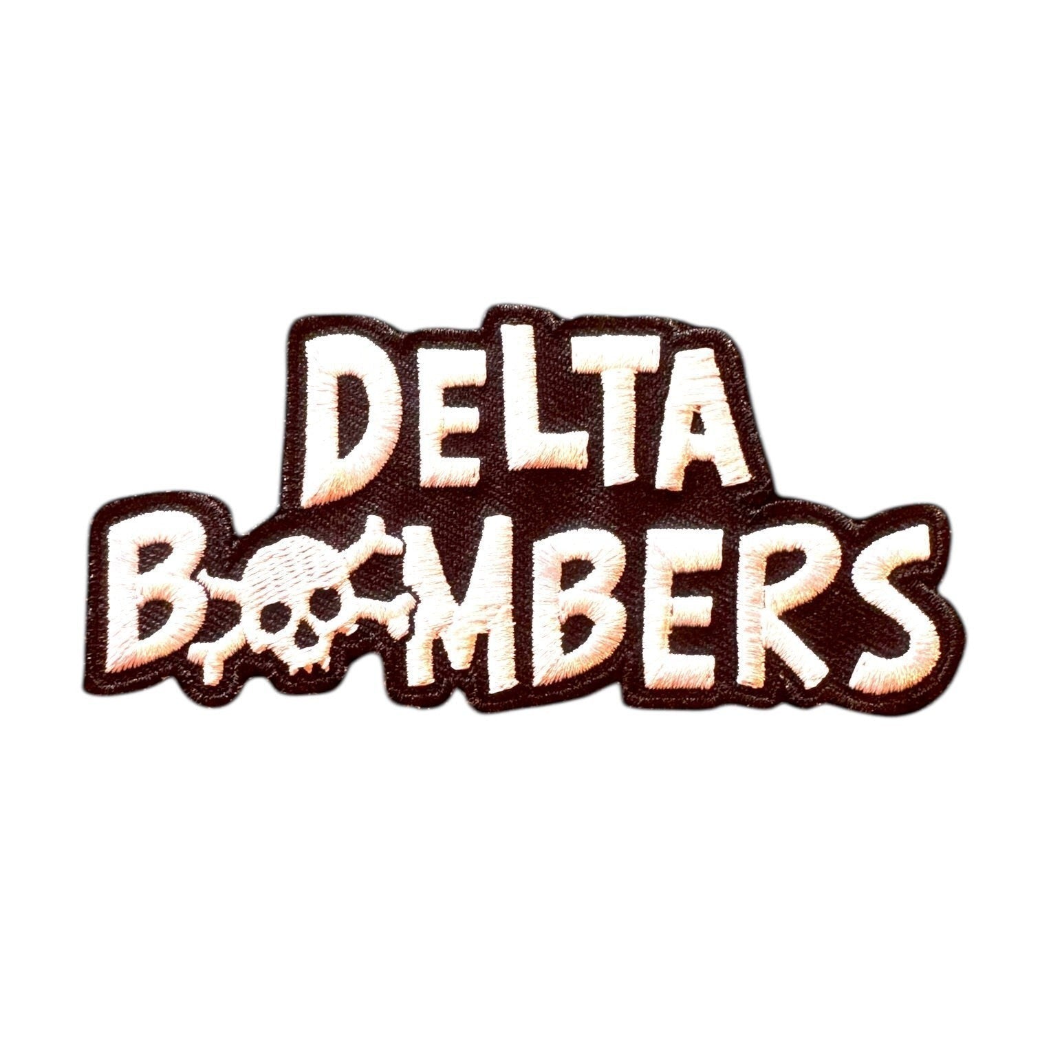WILDSIDE Delta Bombers embroidered patch with skull and crossbones detail, perfect for rock & roll and punk style.
