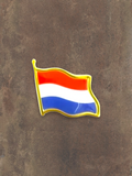 WILDSIDE Dutch flag pin with red, white, and blue stripes and a gold border. Proud Dutch