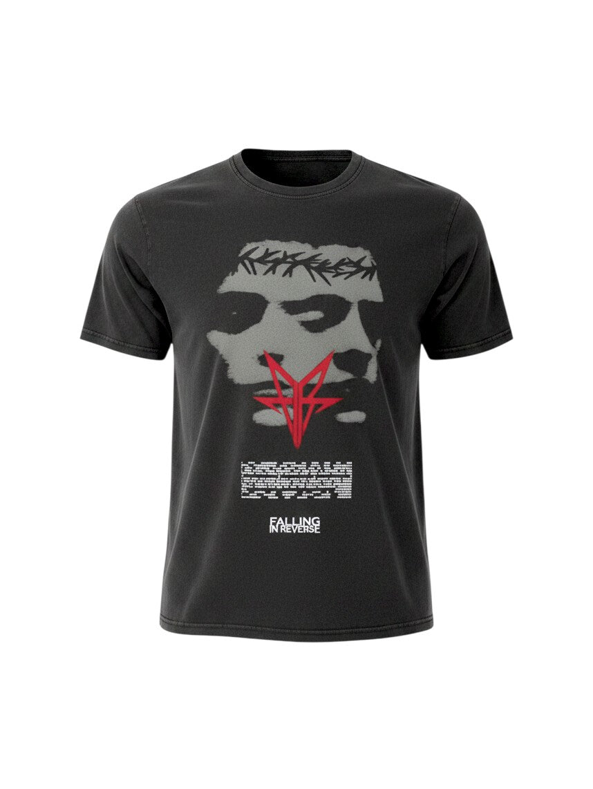 WILDSIDE Falling In Reverse charcoal grey stone wash cotton t-shirt with Blur graphic print and crew neck.
