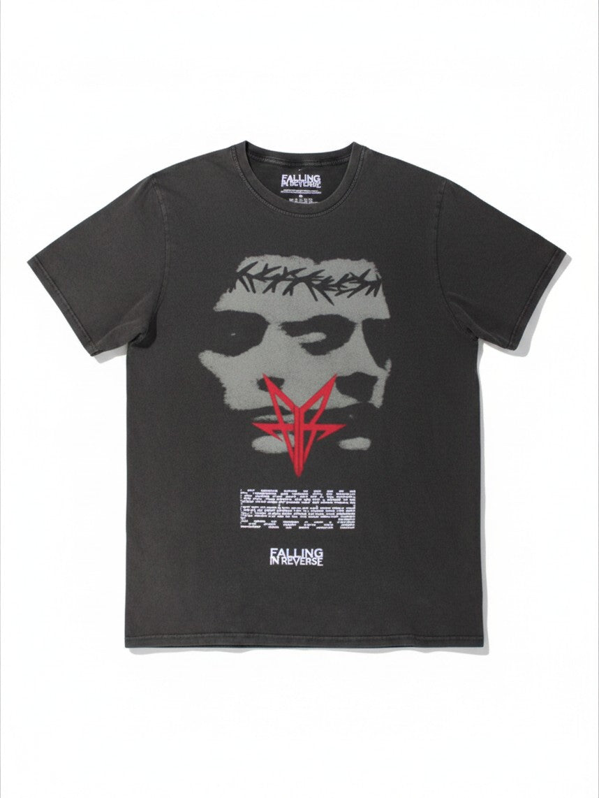WILDSIDE Falling In Reverse charcoal grey stone wash cotton unisex t-shirt with Blur graphic print and crew neck