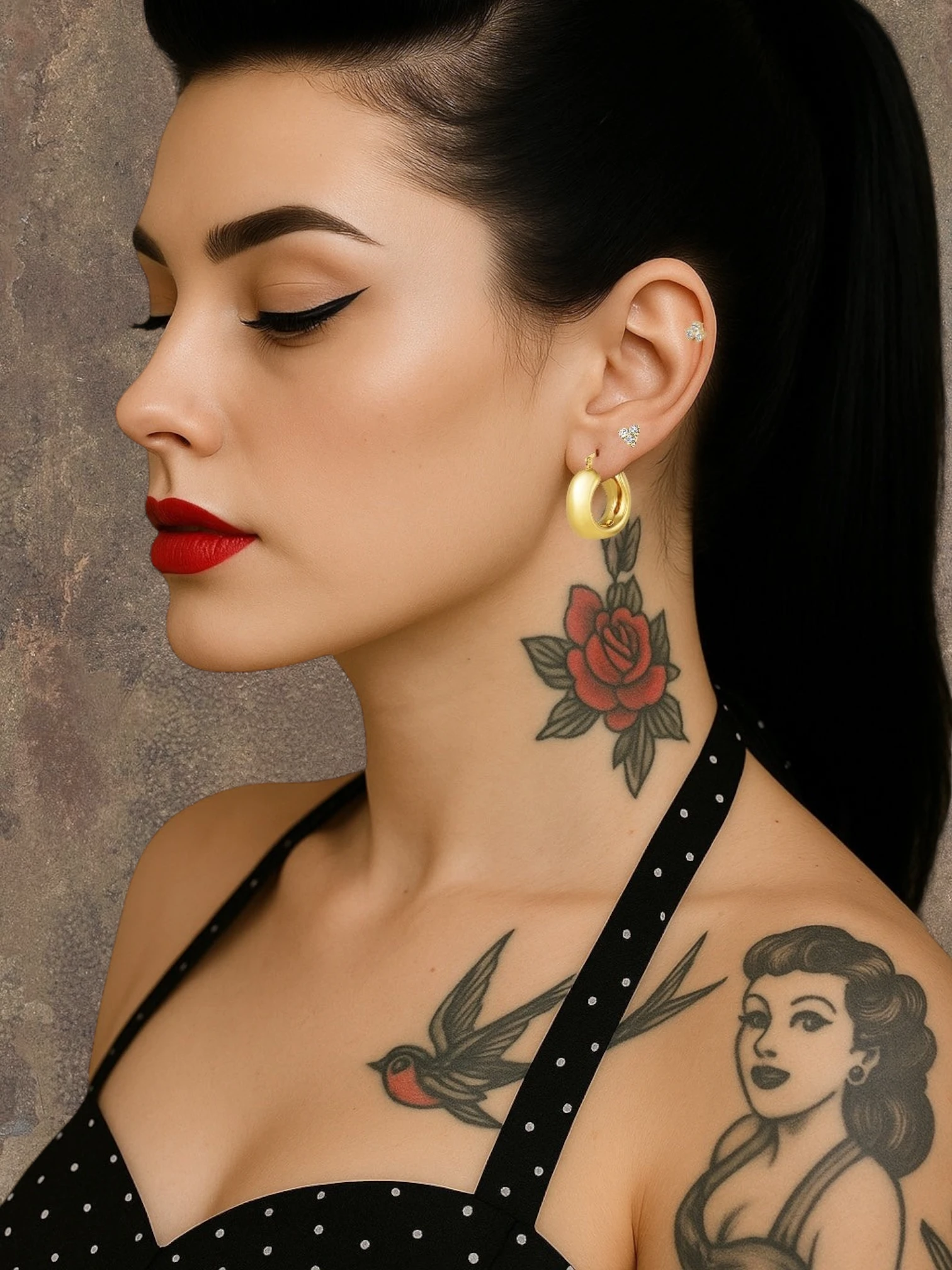 WILDSIDE gold-tone flat labret piercing with three crystals, 1.2mm surgical steel bar, 8mm length.