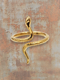 WILDSIDE gold-tone stainless steel snake ring with textured scales and polished finish.