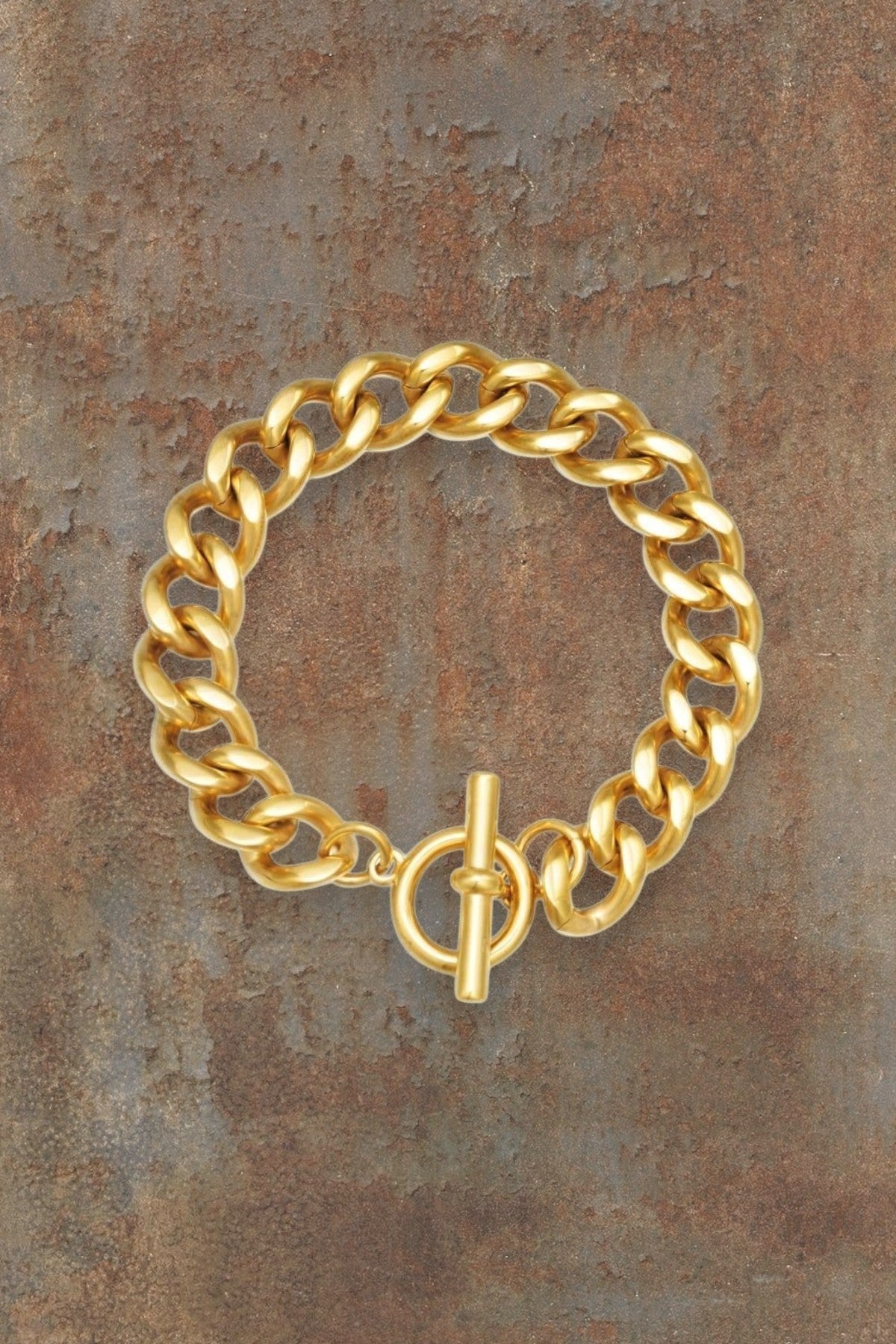 WILDSIDE gold stainless steel chunky curb chain toggle bracelet
