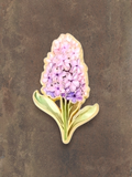 WILDSIDE pink and purple hyacinth flower enamel pin with green leaves.