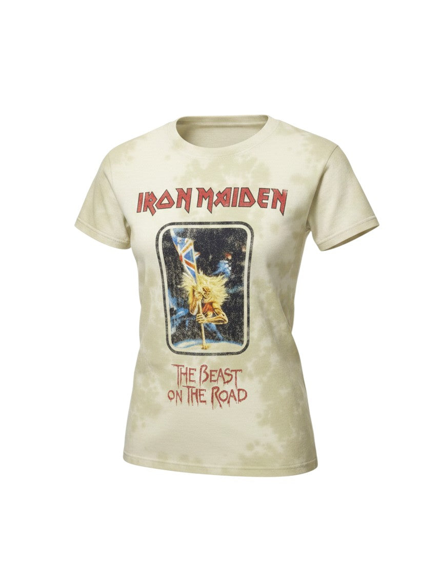 WILDSIDE Iron Maiden Beast On The Road unisex sand dye wash t-shirt with vintage graphic print on recycled cotton