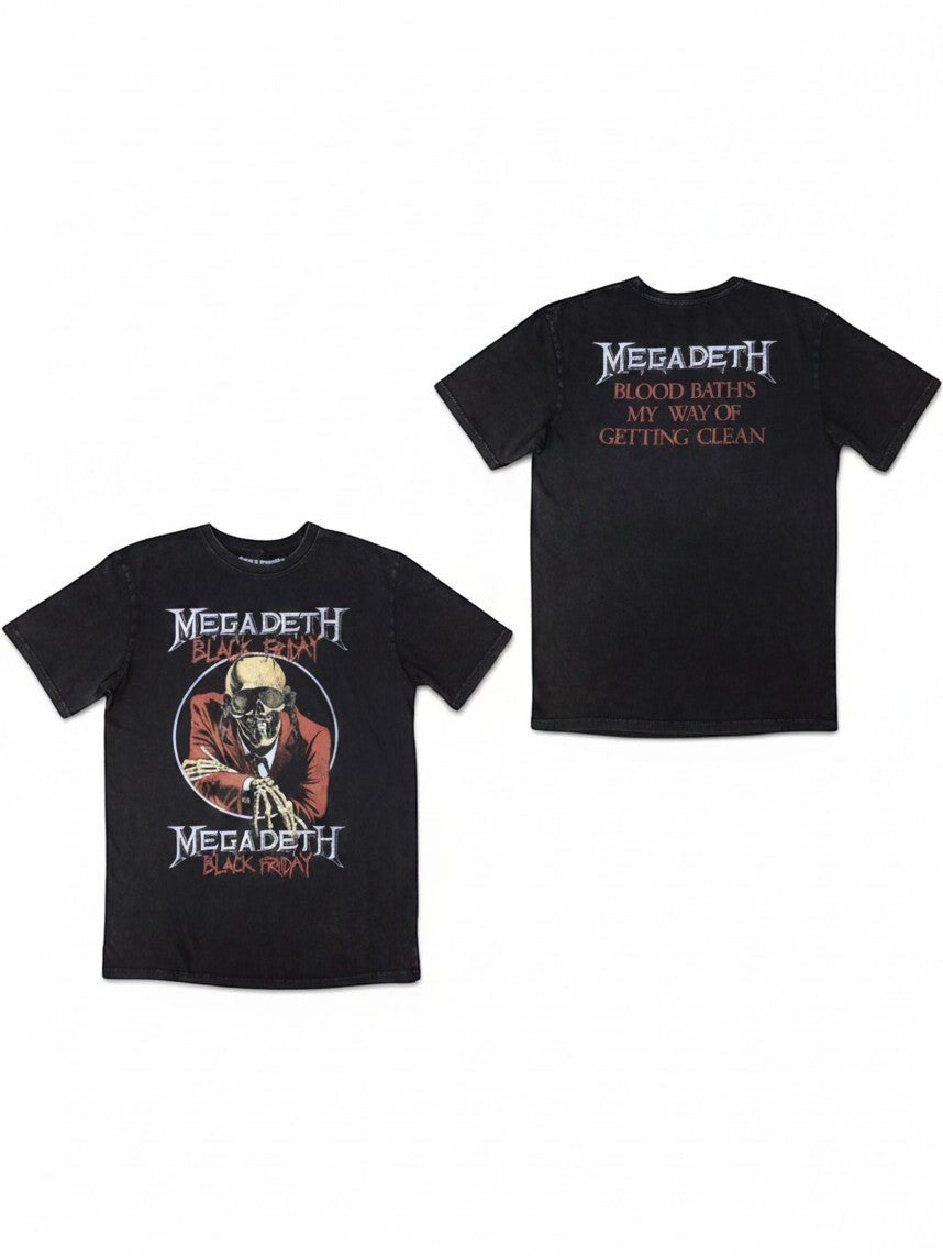 WILDSIDE Megadeth Black Friday stone wash cotton t-shirt with front and back graphic prints.