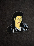 WILDSIDE Michael Jackson enamel pin, black jacket with silver details, iconic pose.
