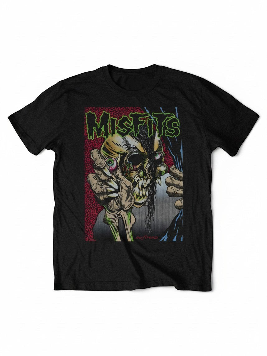 WILDSIDE Misfits unisex black soft-style cotton t-shirt featuring an iconic Pushead horror-punk graphic front print.