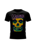 WILDSIDE Misfits unisex black soft-style cotton t-shirt featuring a colourful Warhol Fiend skull graphic print