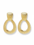 WILDSIDE Moode gold-tone statement earrings with a textured teardrop design on a white background