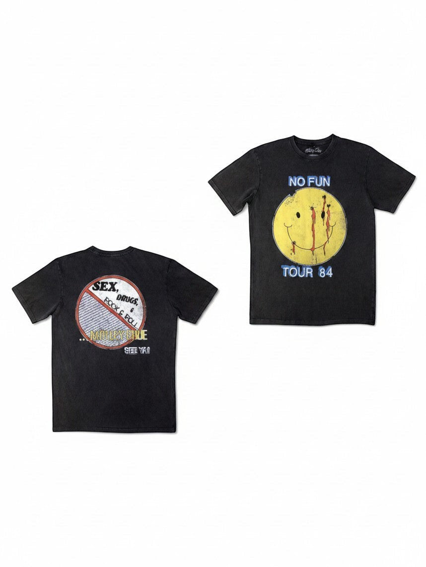 WILDSIDE Mötley Crüe No Fun Tour 84 stone wash cotton t-shirt with front and back graphic prints