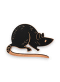 WILDSIDE black rat enamel pin with copper trim, featuring a stylized rat design with dashed accents.