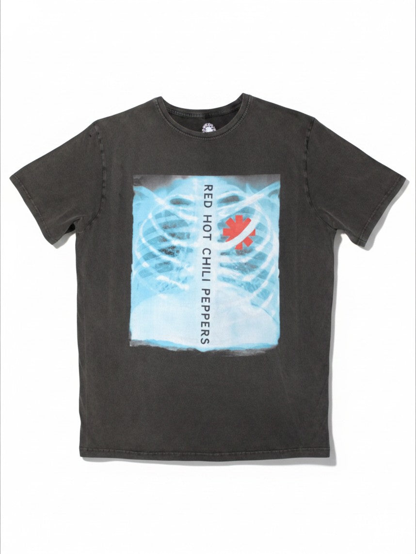 WILDSIDE Red Hot Chili Peppers charcoal grey stone wash cotton t-shirt with X-Ray chest graphic print