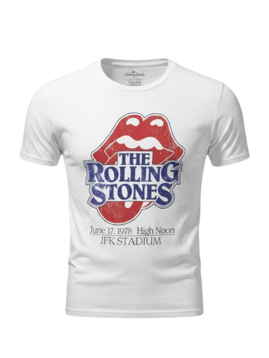 WILDSIDE white unisex Rolling Stones High Noon JFK Stadium graphic t-shirt in soft-style cotton with crew neck.