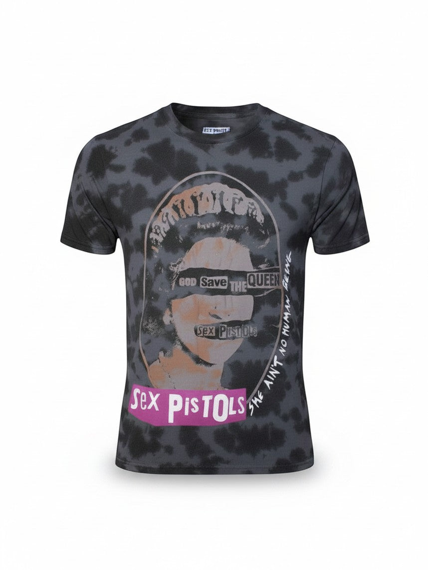 WILDSIDE Sex Pistols God Save The Queen black dye wash unisex t-shirt with iconic punk graphic print