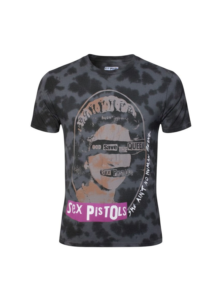 WILDSIDE The Sex Pistols God Save The Queen unisex t-shirt in black dye wash recycled cotton with iconic punk graphic.