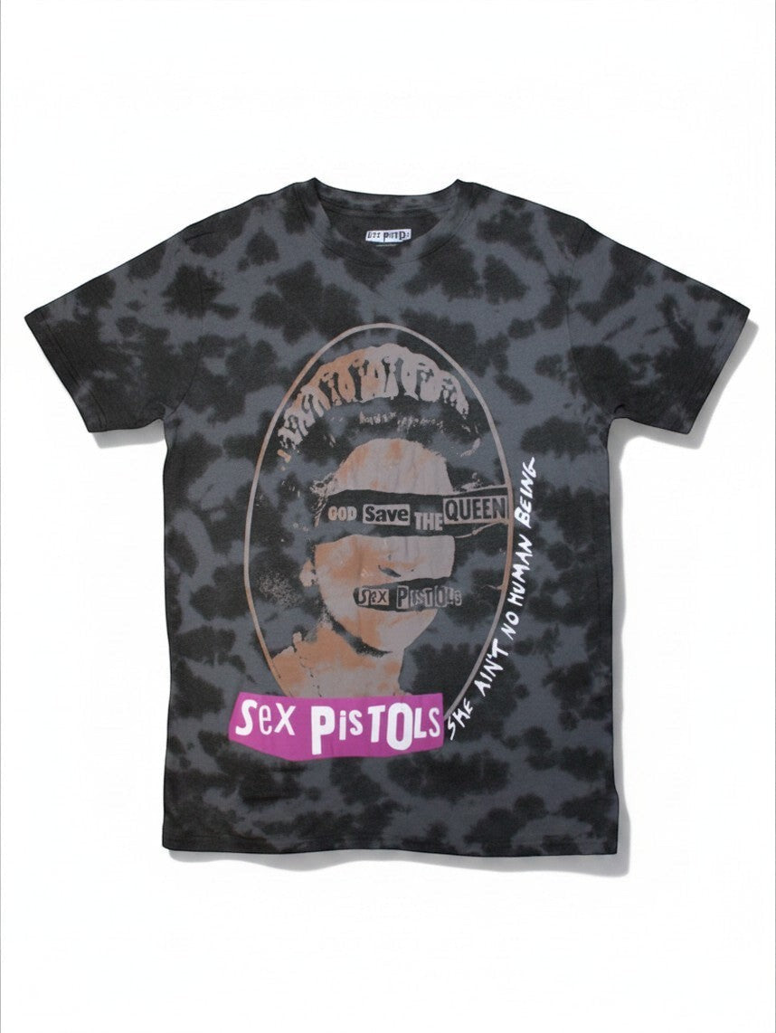 WILDSIDE Sex Pistols God Save The Queen unisex t-shirt in black dye wash recycled cotton with iconic punk graphic