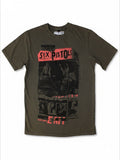 WILDSIDE green stone wash cotton unisex T-shirt featuring a Sex Pistols photo collage graphic print on the front.