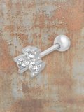 WILDSIDE silver labret piercing with three clear cubic zirconia stones in a clover design and a ball end.