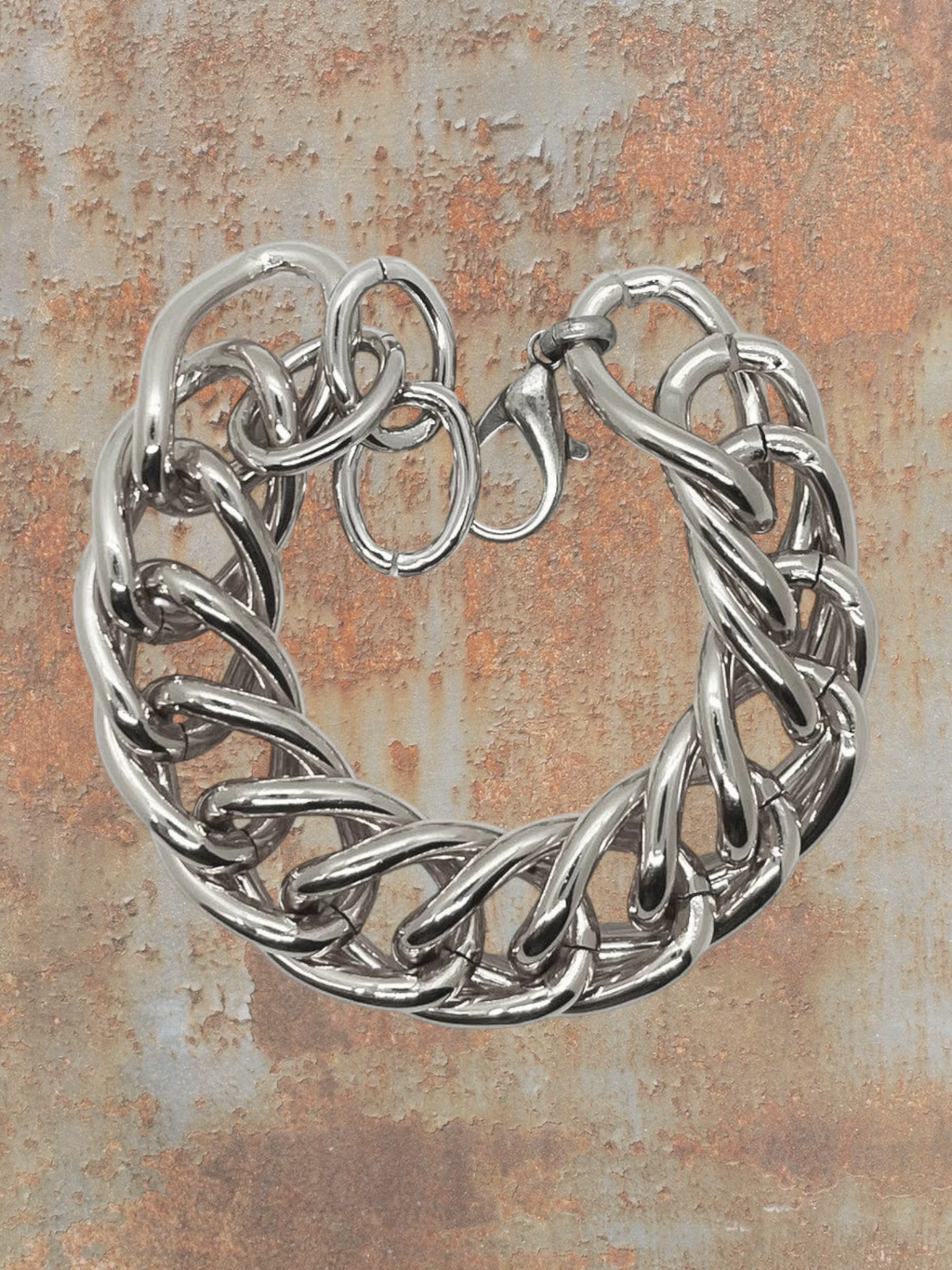 WILDSIDE "Ruby" silver-plated aluminum double link bracelet with carabiner closure and extension chain.