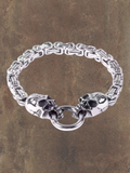 WILDSIDE silver stainless steel skull chain bracelet with toggle clasp. Edgy, durable, and stylish.