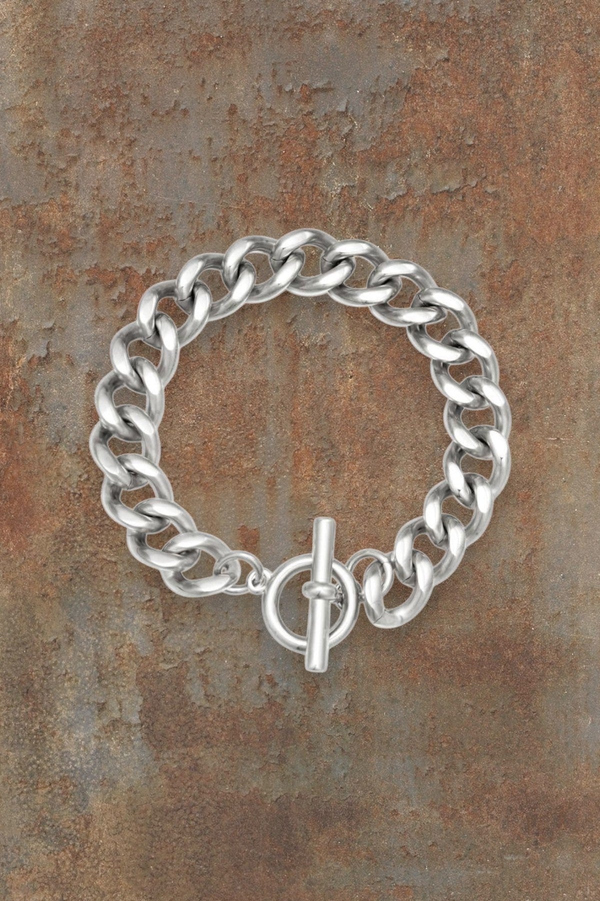 WILDSIDE silver stainless steel chunky chain link bracelet with toggle clasp