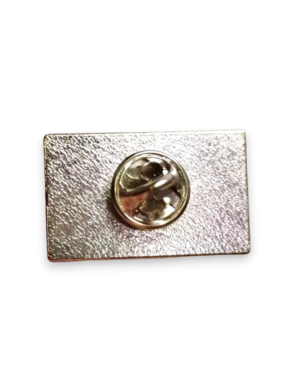 WILDSIDE rectangular pin with textured silver front and metal clasp back.