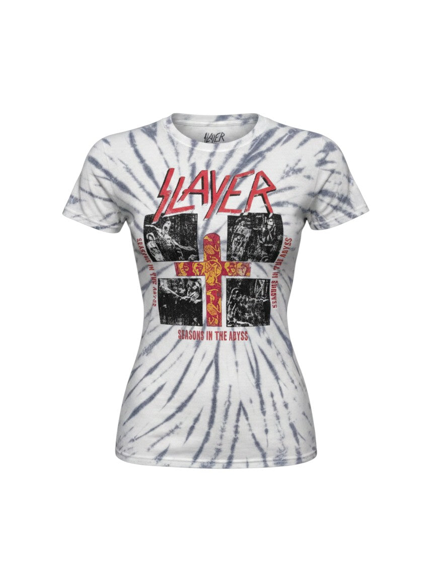 WILDSIDE Slayer Quad Seasons unisex crew neck t-shirt in white dye wash with iconic metal band graphic print.