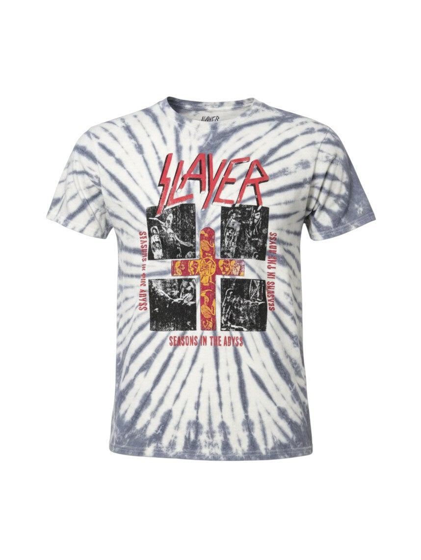 WILDSIDE Slayer Quad Seasons white dye wash unisex crew neck t-shirt with graphic print on front