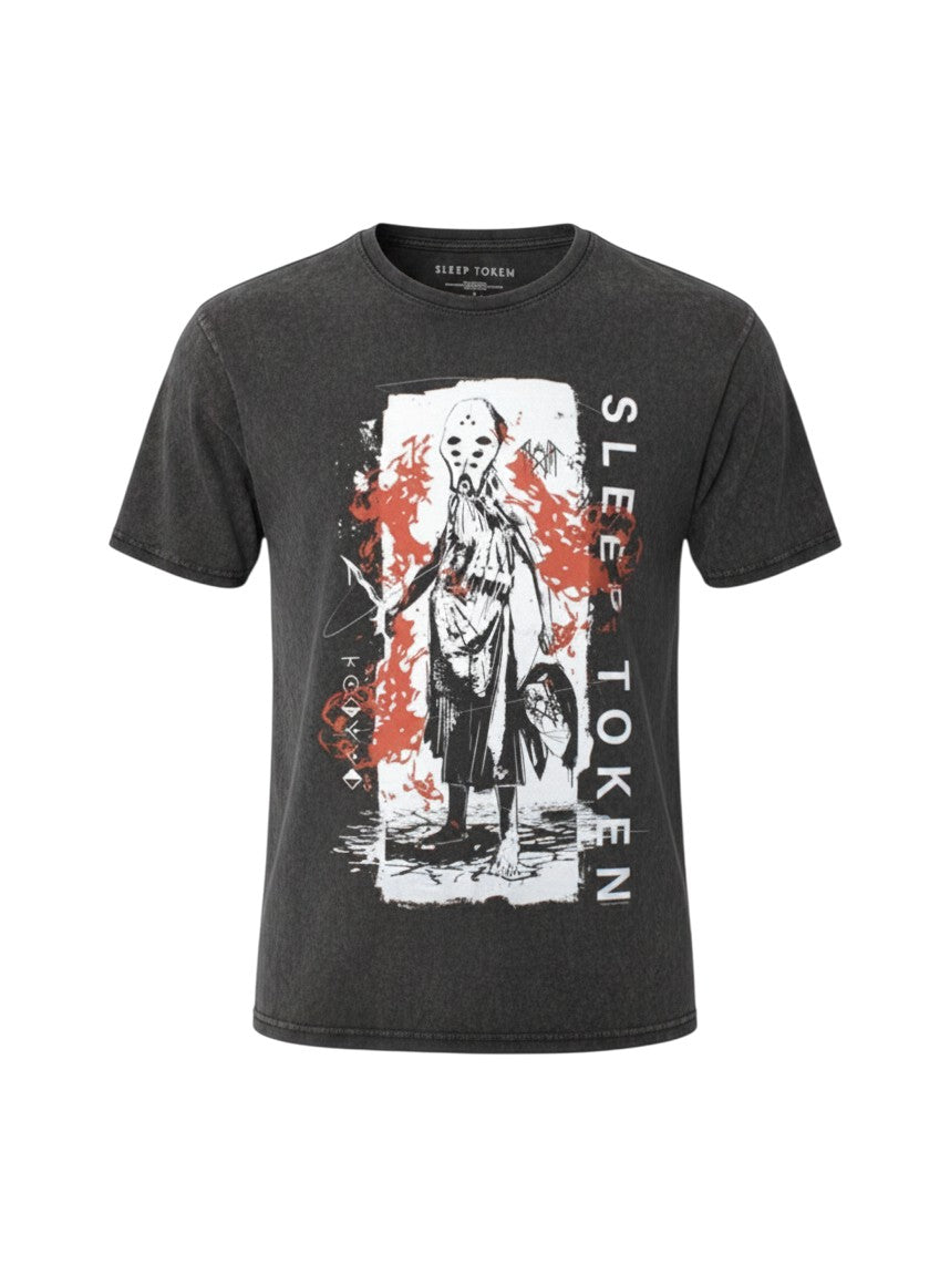 WILDSIDE Sleep Token Euclid stone wash cotton t-shirt with graphic print in black and red