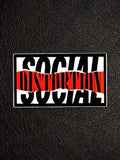 WILDSIDE Social Distortion pin with black and white text over a red distressed stripe.